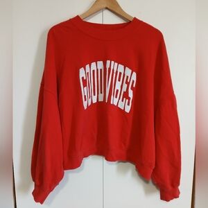 Old Navy Good Vibes Cropped Sweatshirt Red 2X Graphic Cozy Pullover
